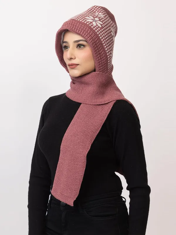 Women_S_Knitted_Beanie_Cap_With_Attached_Scarf