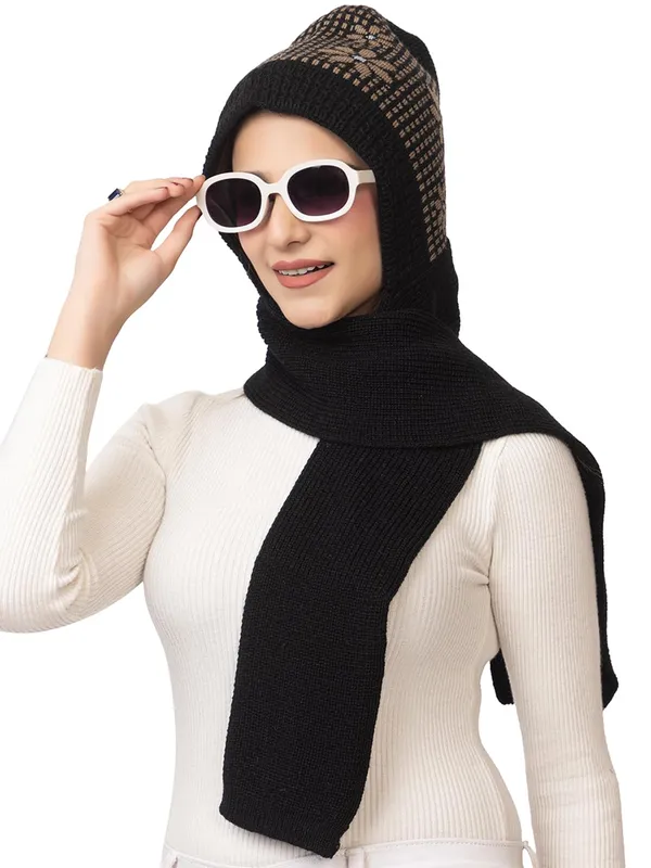 Women_S_Knitted_Beanie_Cap_With_Attached_Scarf