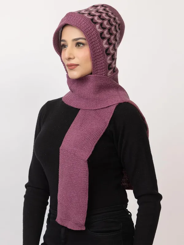 Women_S_Knitted_Beanie_Cap_With_Attached_Scarf