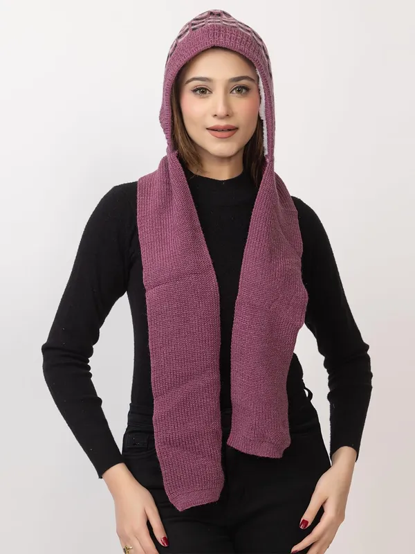 Women_S_Knitted_Beanie_Cap_With_Attached_Scarf