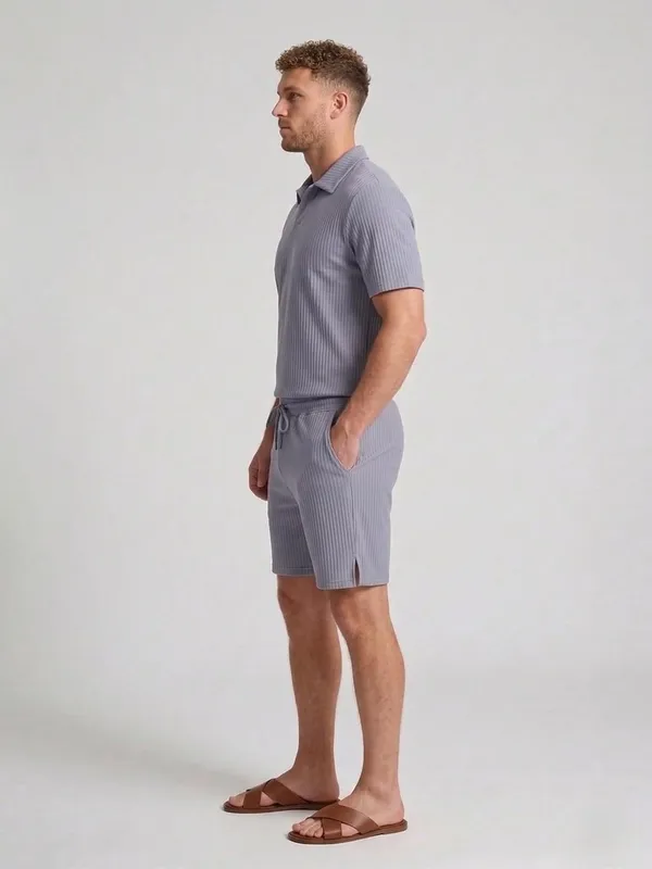Men_S_Textured_Co_Ord_Set_With_Button_Down_Shirt_And_Drawstring_Shorts