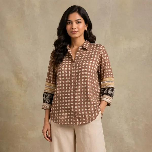 Mocha_Polka_Linen_Blend_Shirt