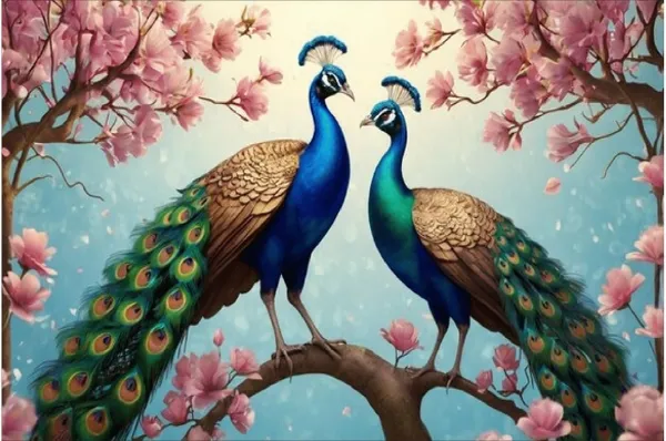 Black_Framed_Floral_Peacock_Wall_Art