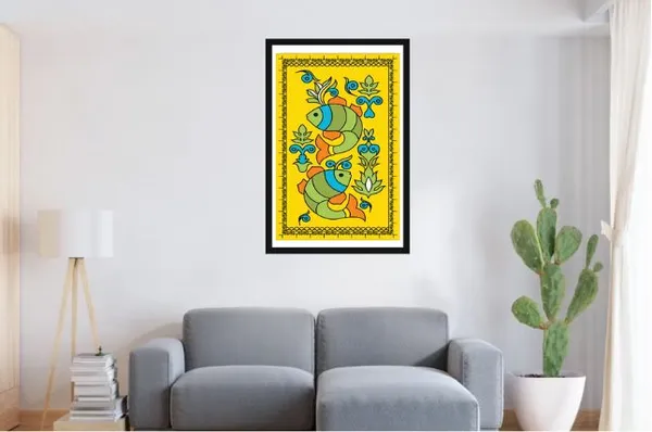 Folk_Fish_Floral_Print_Framed_Wall_Decor