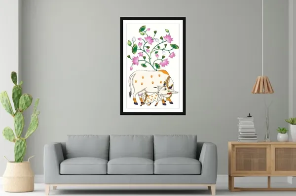 Framed_Traditional_Cow_Lotus_Wall_Art