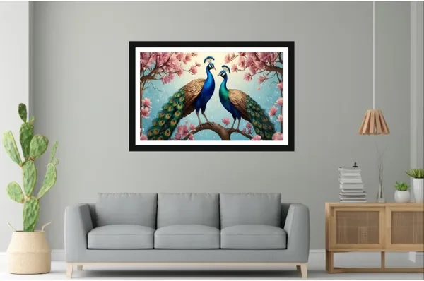Black_Framed_Floral_Peacock_Wall_Art