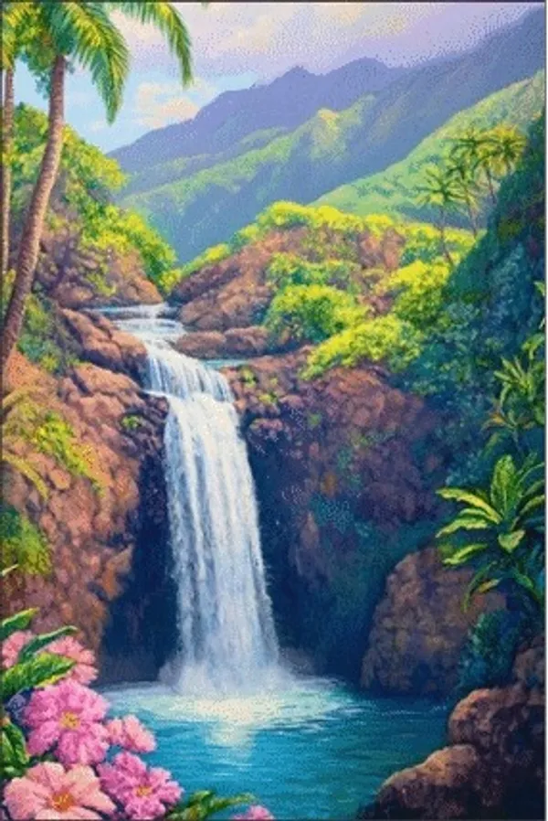 Black_Frame_Tropical_Waterfall_Landscape_Wall_Art
