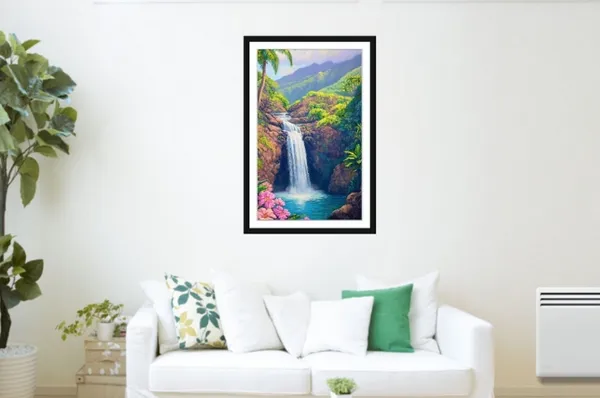 Black_Frame_Tropical_Waterfall_Landscape_Wall_Art