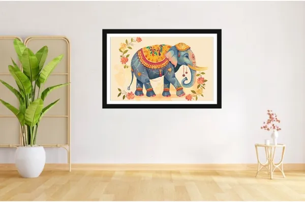 Black_Framed_Floral_Elephant_Wall_Art