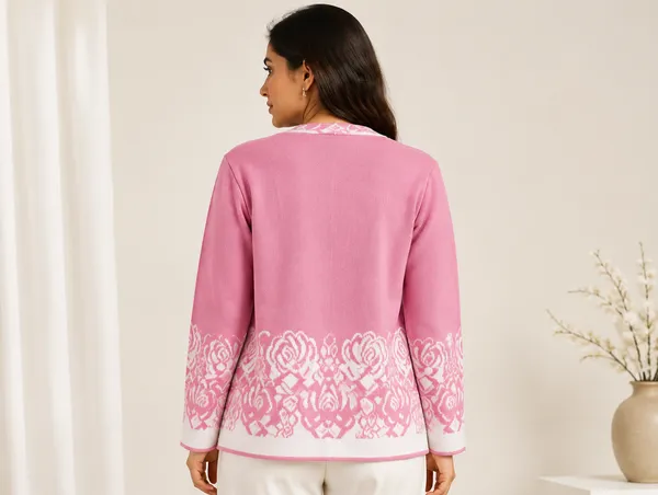 Hot_Pink_Acrylic_Floral_Print_Button_Down_Cardigan_For_Women