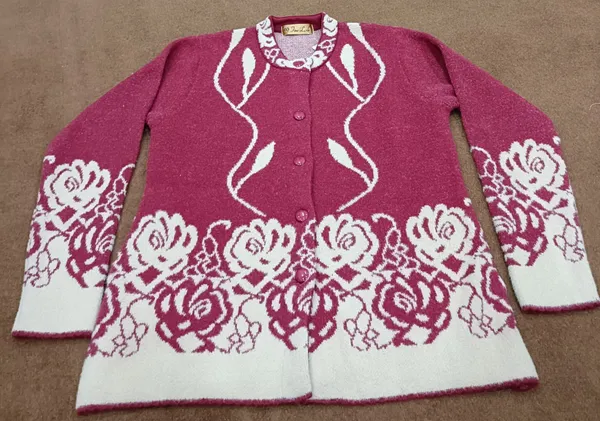 Maroon_Acrylic_Floral_Knit_Button_Front_Cardigan_For_Women