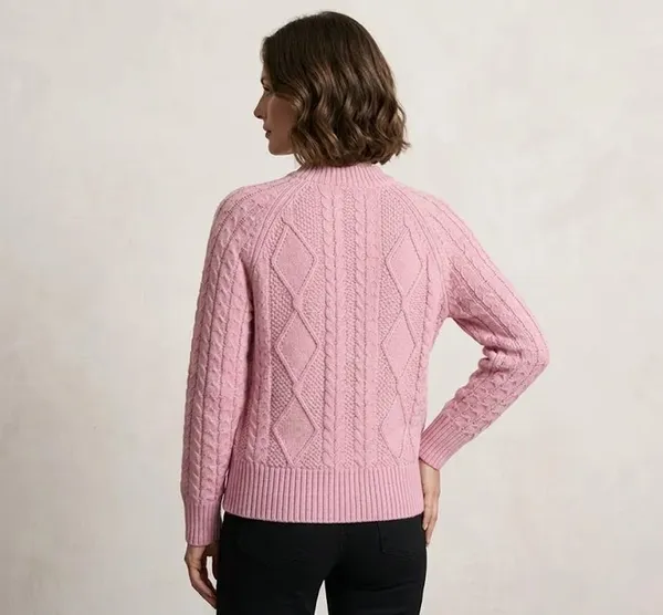 Pink_Acrylic_Cable_Knit_Button_Front_Cardigan_For_Women
