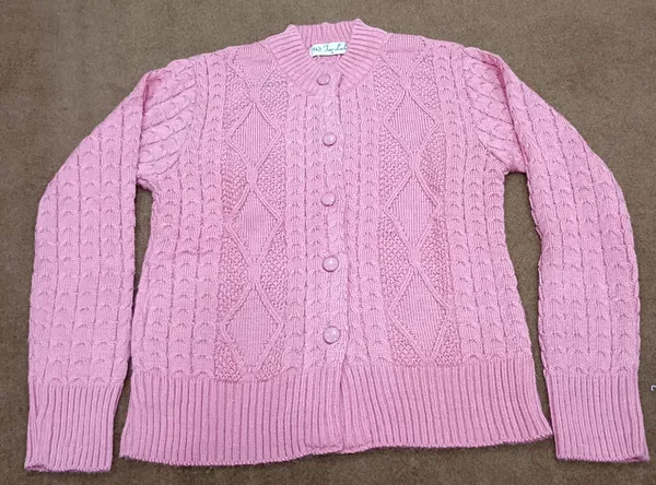 Pink_Acrylic_Cable_Knit_Button_Front_Cardigan_For_Women