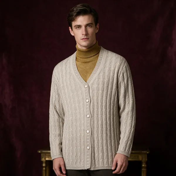 Skin_Acrylic_Cable_Knit_V_Neck_Cardigan_For_Women