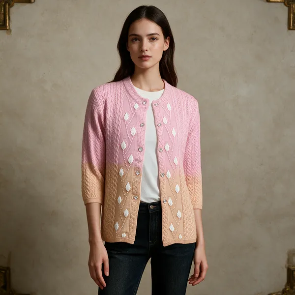 Pink_Mustard_Acrylic_Gradient_Embellished_Cardigan_For_Women