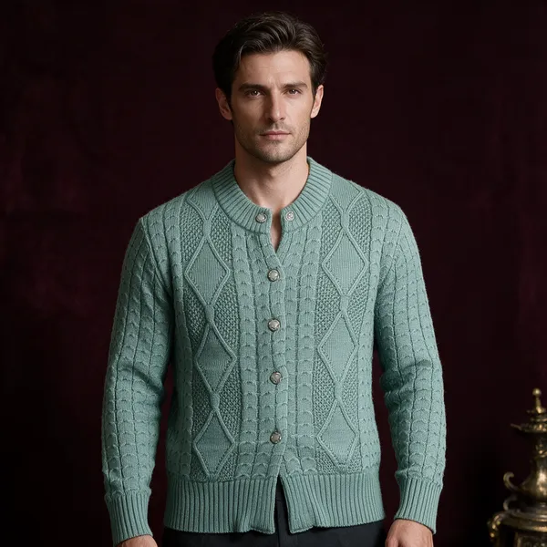 Olive_Acrylic_Cable_Knit_Button_Down_Cardigan_For_Women