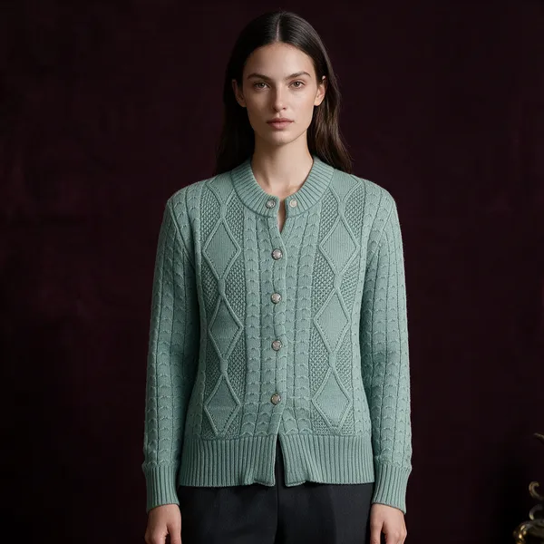 Olive_Acrylic_Cable_Knit_Button_Down_Cardigan_For_Women