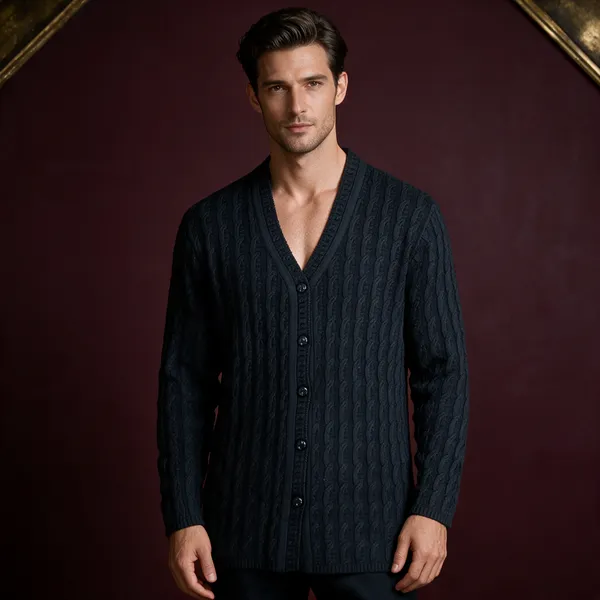 Black_Acrylic_Cable_Knit_V_Neck_Full_Sleeve_Cardigan_For_Women