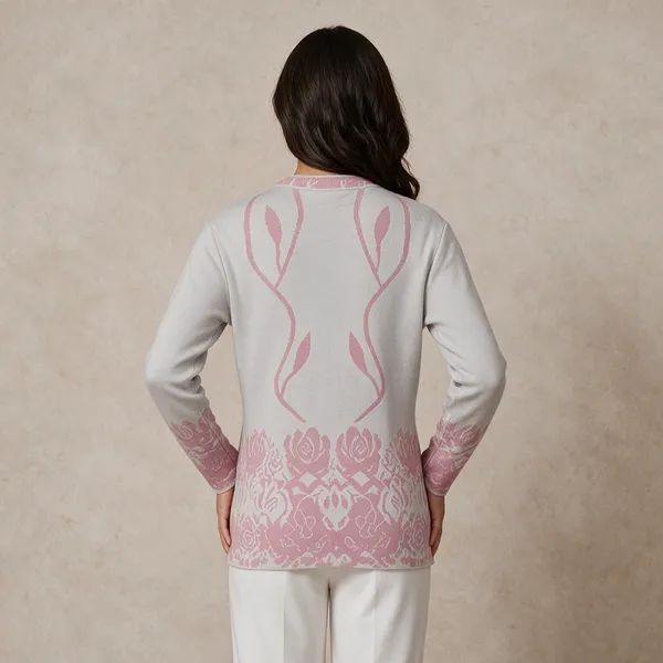 Peach_Acrylic_Floral_Border_Knit_Button_Front_Cardigan_For_Women