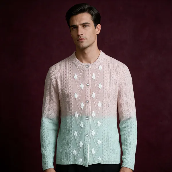 Peach_Green_Acrylic_Gradient_Colour_Block_Cardigan_For_Women