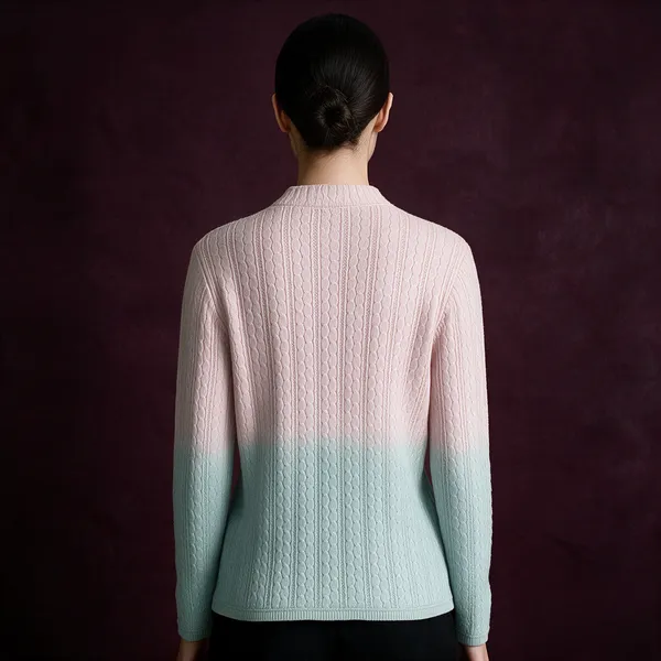Peach_Green_Acrylic_Gradient_Colour_Block_Cardigan_For_Women