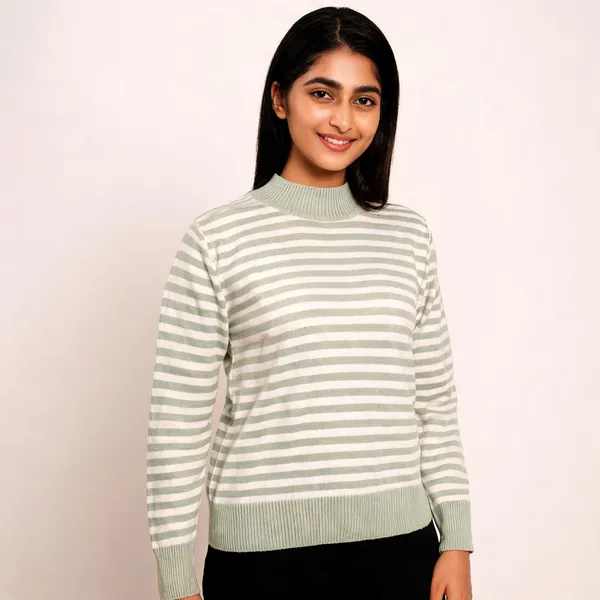 Green_Acrylic_High_Neck_Striped_Pullover_For_Women