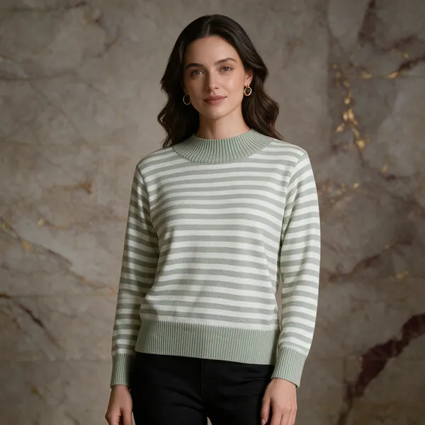 Green_Acrylic_High_Neck_Striped_Pullover_For_Women