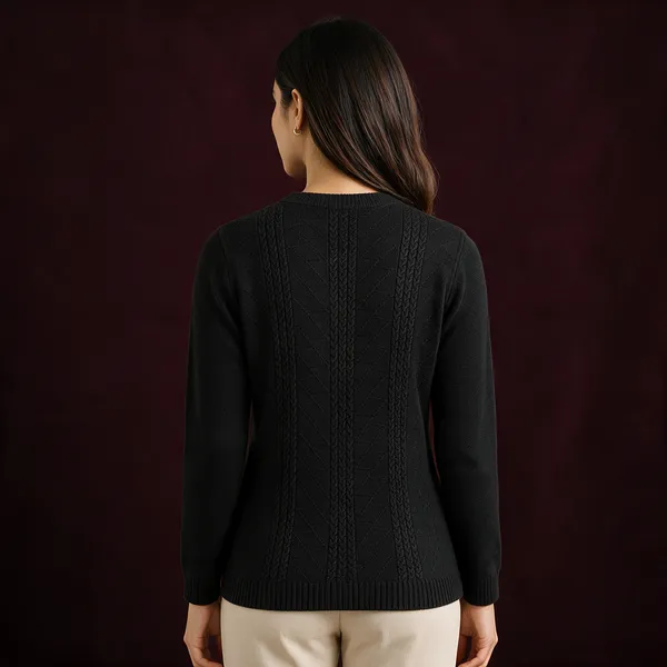 Black_Acrylic_Cable_Knit_Stand_Collar_Cardigan_For_Women
