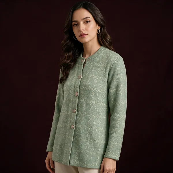 Green_Acrylic_Longline_Button_Front_Cardigan_For_Women