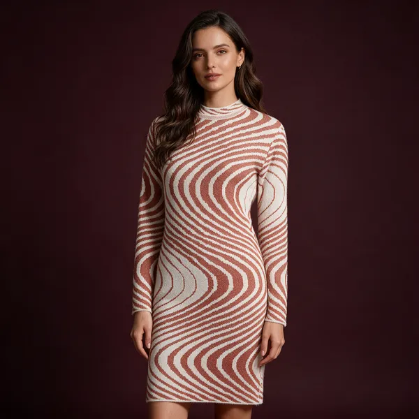 Peach_Acrylic_Wavy_Stripe_Tunic_For_Women