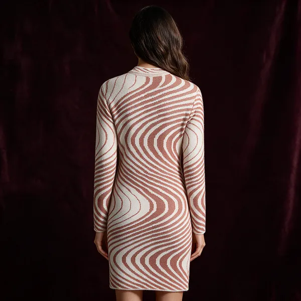 Peach_Acrylic_Wavy_Stripe_Tunic_For_Women