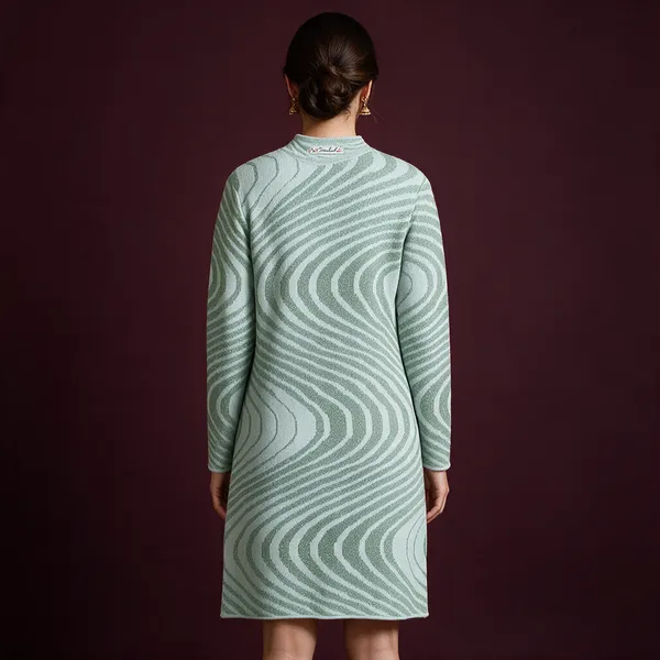 Green_Acrylic_Wavy_Stripe_Longline_Tunic_For_Women