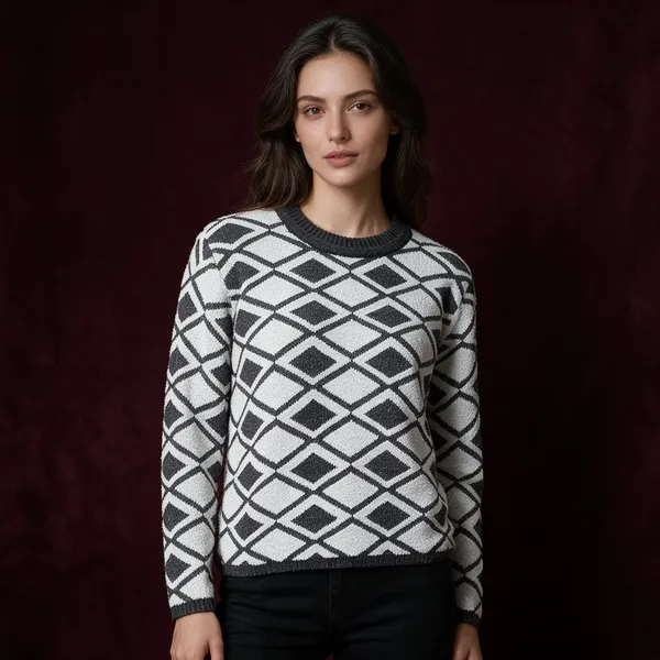 Grey_Acrylic_Diamond_Pattern_High_Neck_Top_For_Women