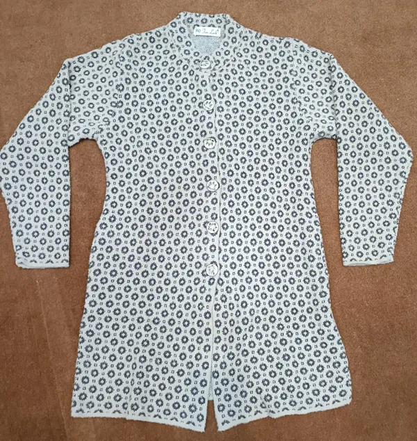 White_Acrylic_Geometric_Print_Straight_Long_Coat_For_Women