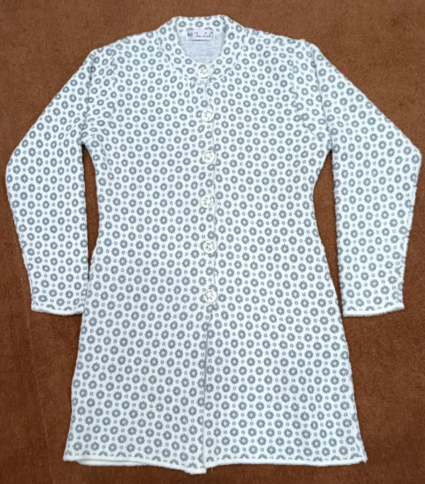 White_Acrylic_Geometric_Print_Straight_Long_Coat_For_Women