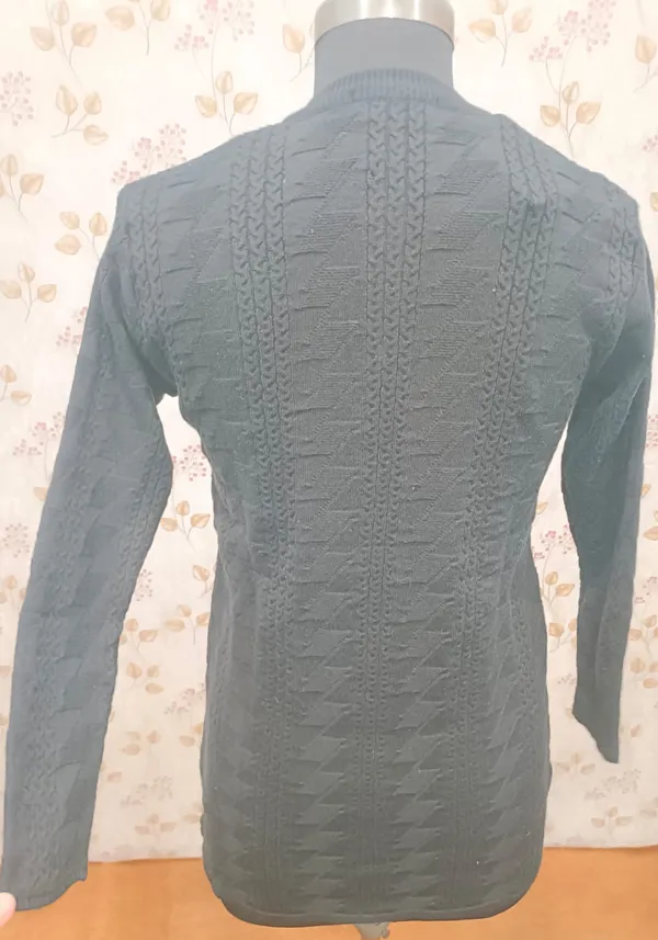 Black_Acrylic_Cable_Knit_Stand_Collar_Cardigan_For_Women