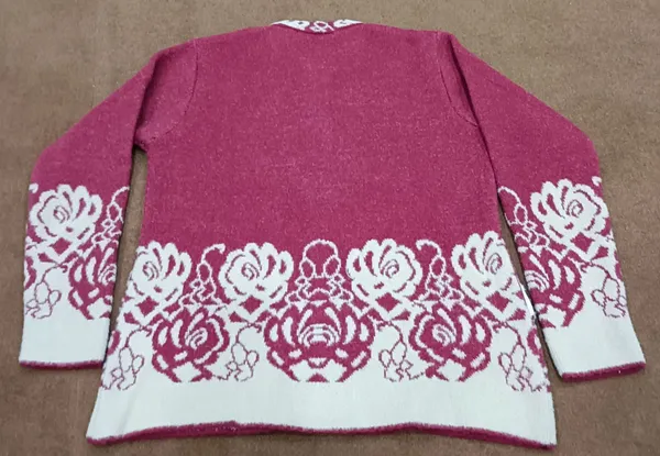 Maroon_Acrylic_Floral_Knit_Button_Front_Cardigan_For_Women