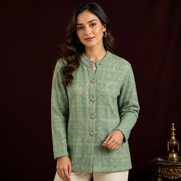 Green_Acrylic_Longline_Button_Front_Cardigan_For_Women