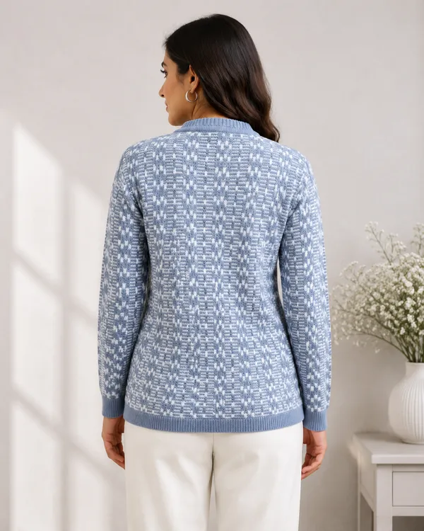 Blue_Acrylic_Geometric_Knit_Cardigan_For_Women
