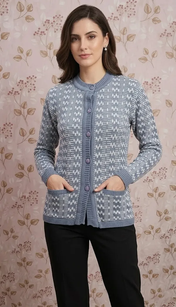 Blue_Acrylic_Geometric_Knit_Cardigan_For_Women