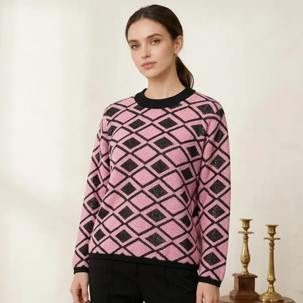 Pink_Acrylic_Diamond_Pattern_Regular_Fit_Pullover_For_Women