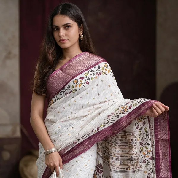 White_And_Maroon_Dola_Silk_Saree_For_Women