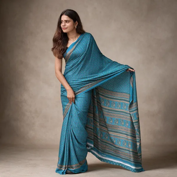 Blue_Crepe_Saree_For_Women