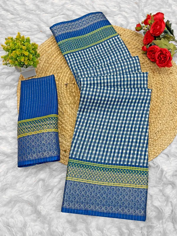 Blue_Checked_Woven_Saree_for_Women