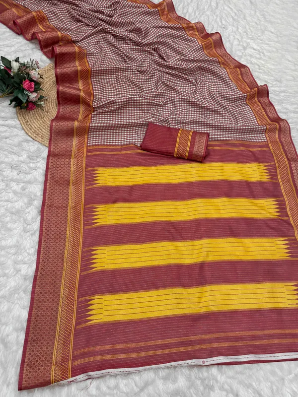 Maroon_Cotton_Checked_Saree_For_Women