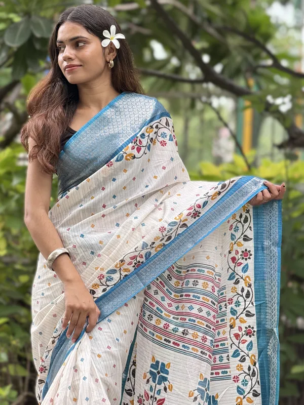 White_Printed_Textured_Saree_for_Women