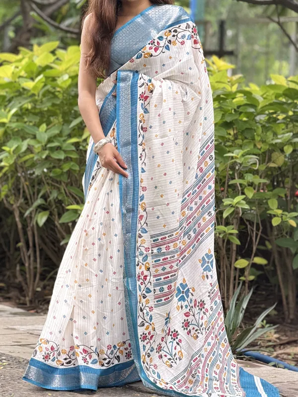 White_Printed_Textured_Saree_for_Women
