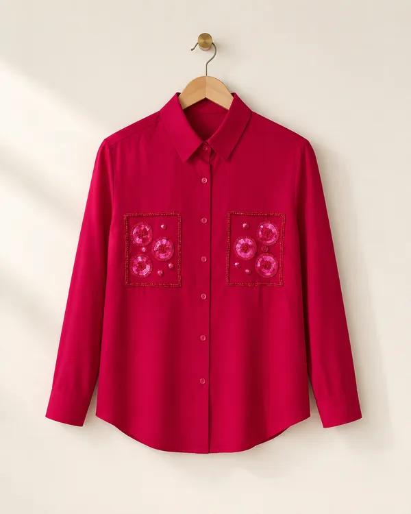 Magenta_Embellished_Button-Front_Shirt_for_Women