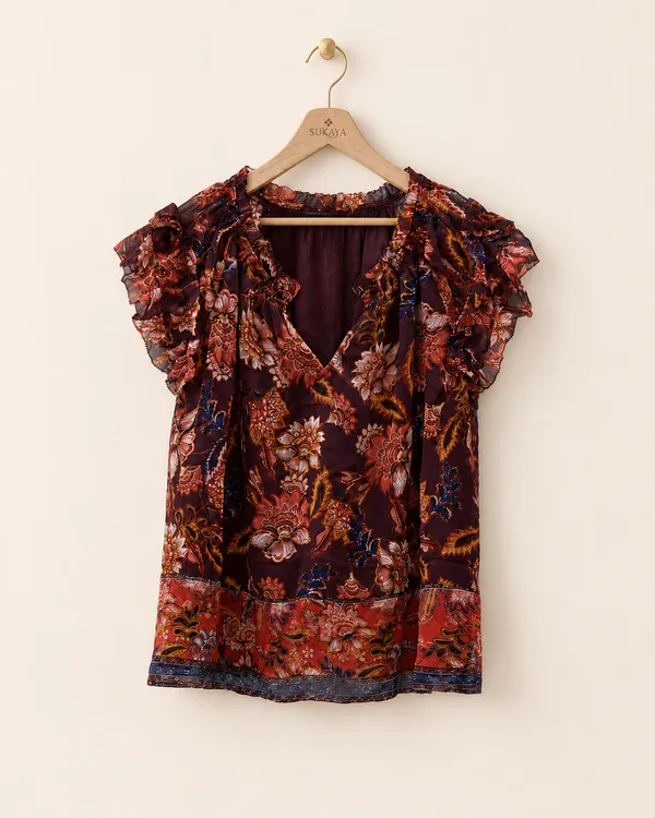 Brown_Chiffon_Floral_Ruffle_Top_for_Women