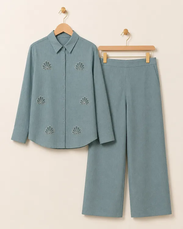 Blue_Embroidered_Button_Down_Sleepwear_Set_for_Women